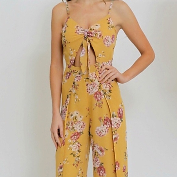 BOHO Mustard Thigh High Slit Jumpsuit - Picture 2 of 4
